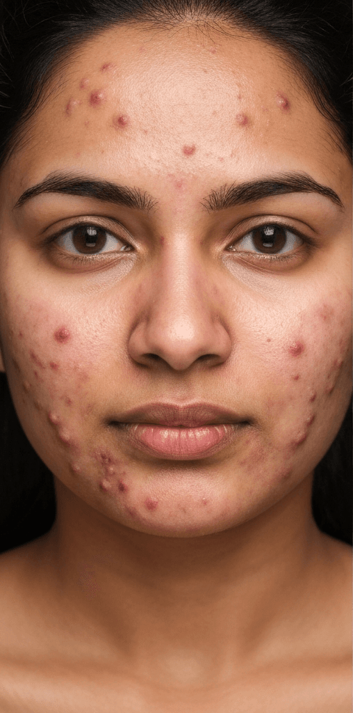 Before treatment showing active acne
