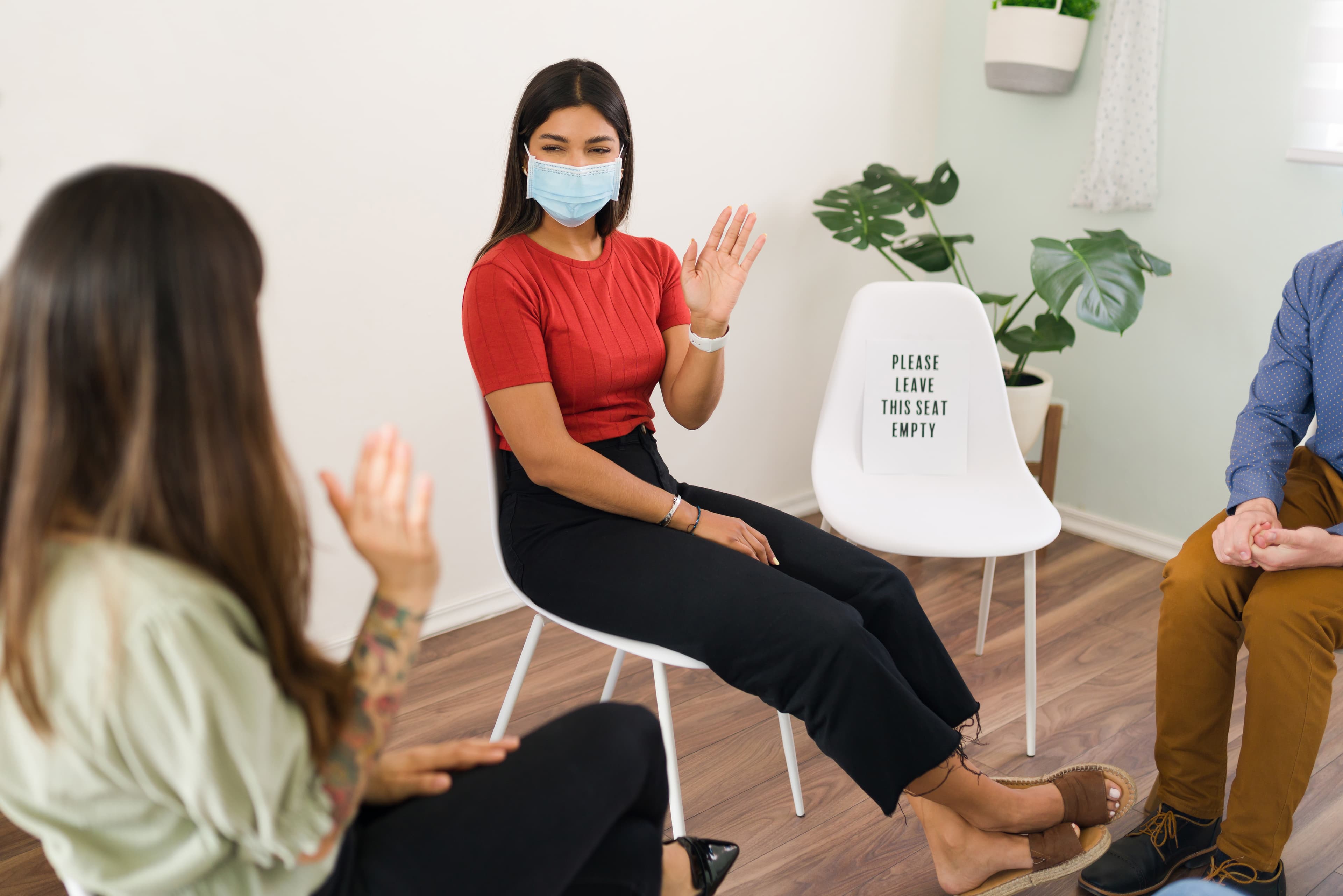 Patient consulting with therapist